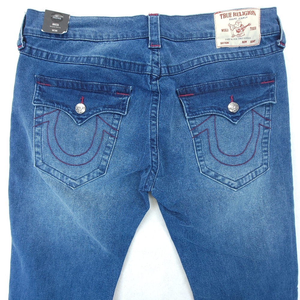 True Religion Men's Size 36x32 Rocco Big T Flap Relaxed Skinny Jeans NWT